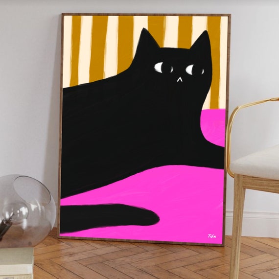 Black Cat and Stripes print
