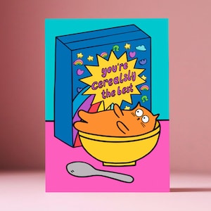 Carte de voeux chat céréale - Anniversaires, Humour, Mignon, Fête