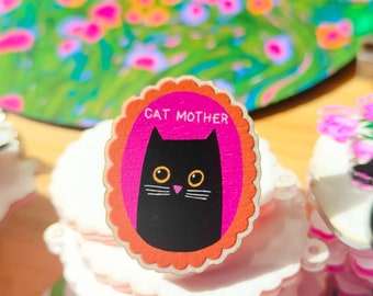 Cat Mother Wooden Pin Badge