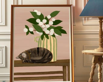 Tabby Cat Art Print: Colourful Feline Illustration