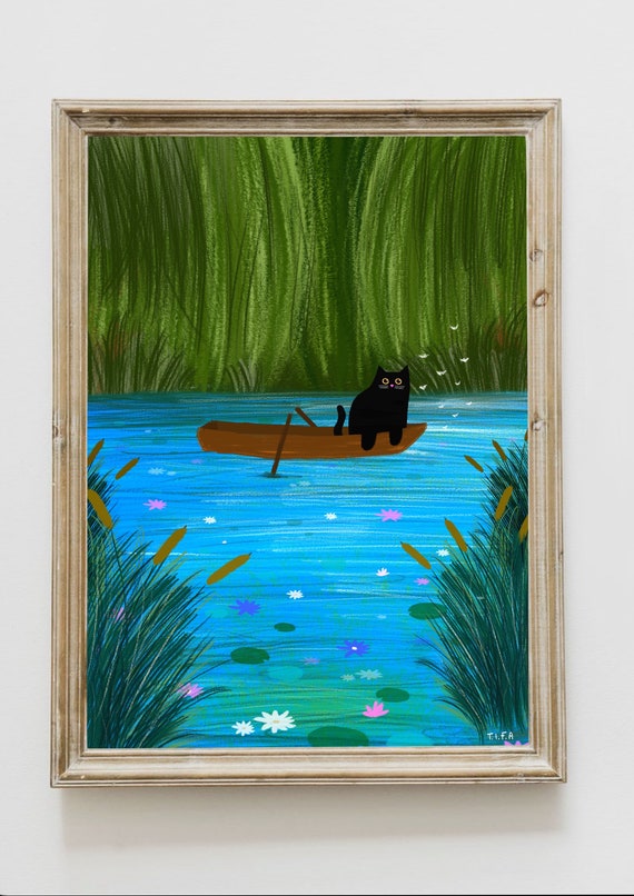 Boat Life art print - Black Cat Print, Cute Art, Funny Prints