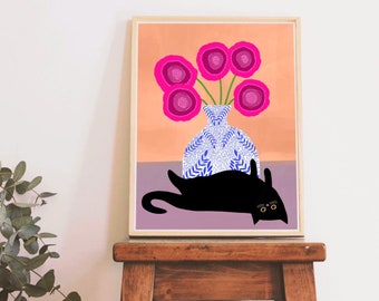 Upside Down Cat print - Gifts for Friends, Homeware Gifts, Cat Wall Hanging, Cat Poster