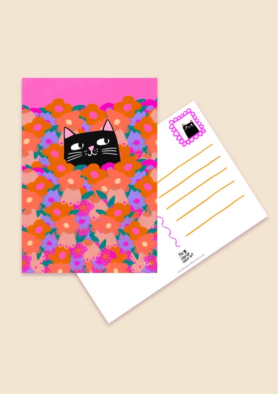 Cat In The Flowers postcard