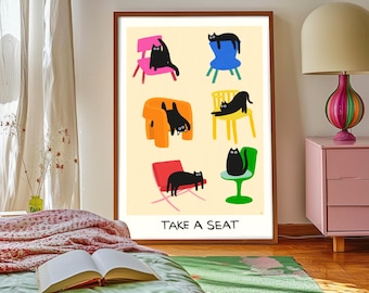 Funny Cat Art Print: Humorous Feline Wall Decor