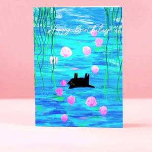Floating Cat greetings card - Feline, Cards, Birthday, Black Cat