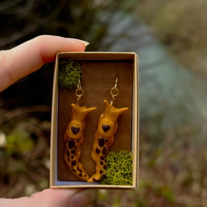 Banana slug earrings, slug earrings, PNW earrings, nature earrings, snail earrings, forest earrings, redwood forest earrings, NorCal, oregon image 4