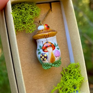 Merry mushroom canister necklace, merry mushroom necklace, vintage mushroom canister, mushroom canister jewelry, Cottagecore necklace, mini