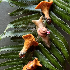 Handmade Forest Pins: Chanterelle, Snail, Banana Slug - PNW Made