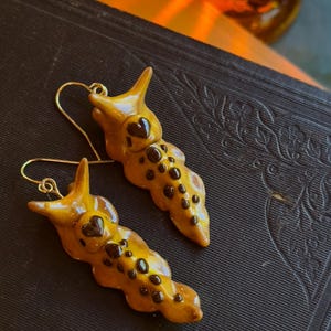 Handmade Banana Slug Earrings: PNW Forest Jewelry