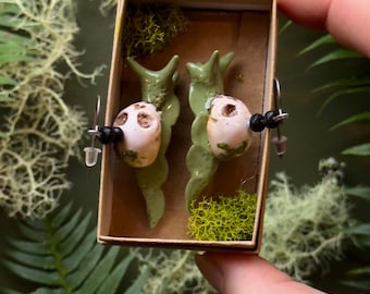 Handmade Skull Snail Earrings: Cottagecore Witch Jewelry
