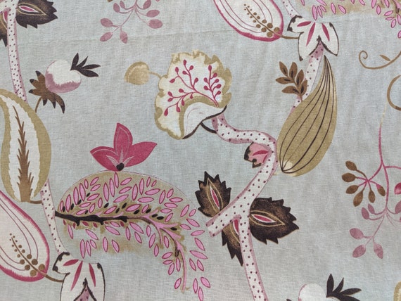 Edinburgh Weavers-CAMDEN Slub Linen BLUE Floral Fabric,Curtains//Upholsry