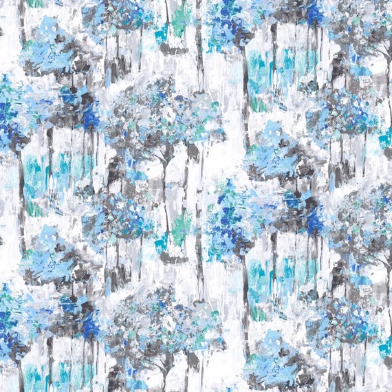 Edinburgh Weavers-CAMDEN Slub Linen BLUE Floral Fabric,Curtains//Upholsry
