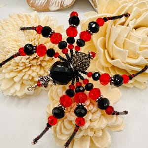 Christmas Beaded Spider Ornament: Black and Red Crystal Christmas Spider Ornament