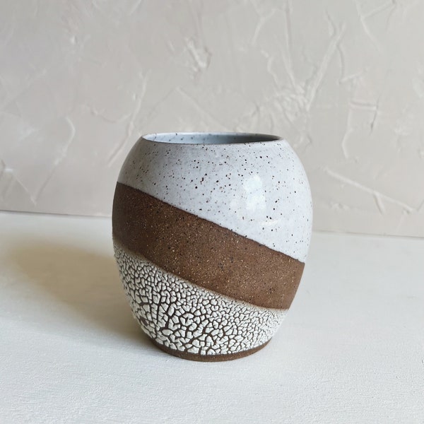 Handmade Speckled Ceramic Vase | Modern Stoneware | White Vase | Flower Home Decor