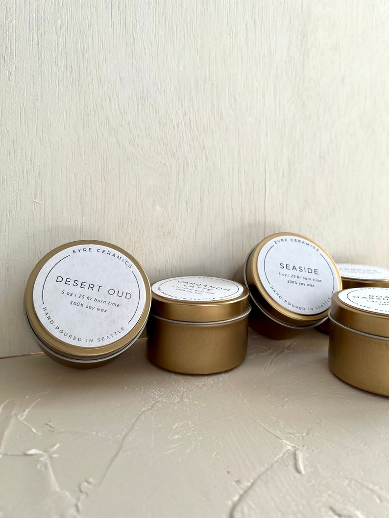 Gold Tin Soy Candle Various Scents 5 Oz Candle Nontoxic Candle