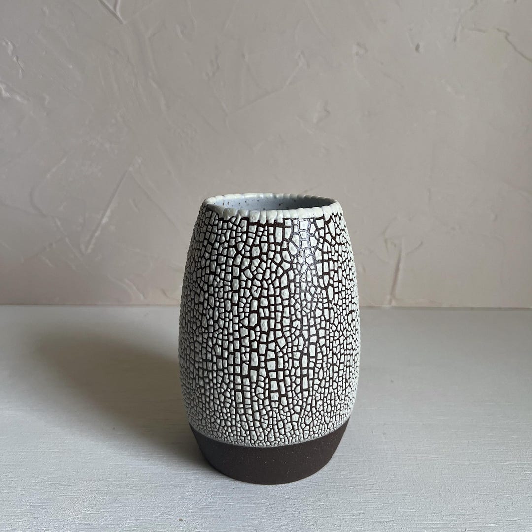 Wheel Thrown Crackle Ceramic Vase | Modern Stoneware | Large Pottery ...
