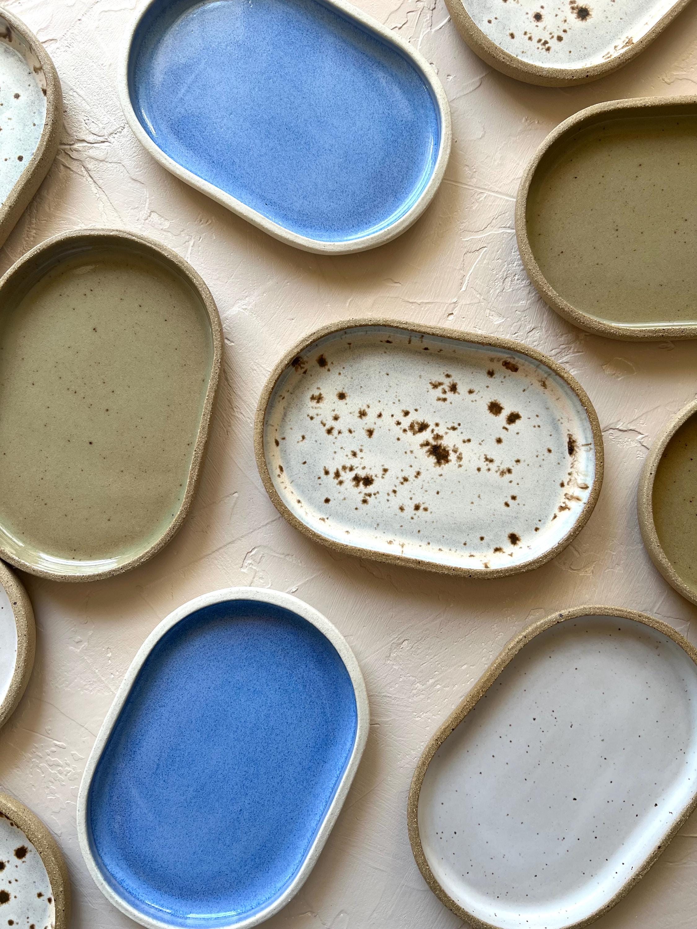 Handmade Small Oval Ceramic Tray | Catchall Tray | Stoneware Jewelry Tray | Pottery Kitchen Soap Dish