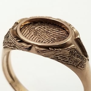 Sterling Silver Angel wing Fingerprint Memorial Ring - Fingerprint Ring