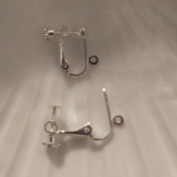 lot de 2 crochets boucles oreilles - Plaqué Argent 925 - clips "17x14mm" avec vis- Apprêts pour Boucles d'oreilles non percées