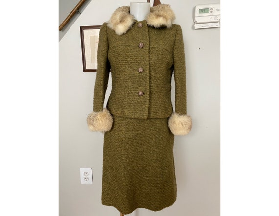 Vintage Bonwit Teller wool and fur skirt suit