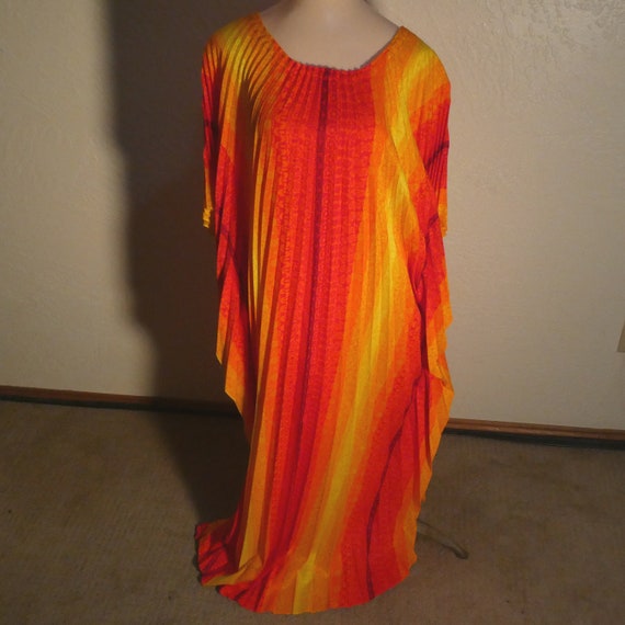 Vintage Greencastle Pleated Dress Caftan Cape Neon