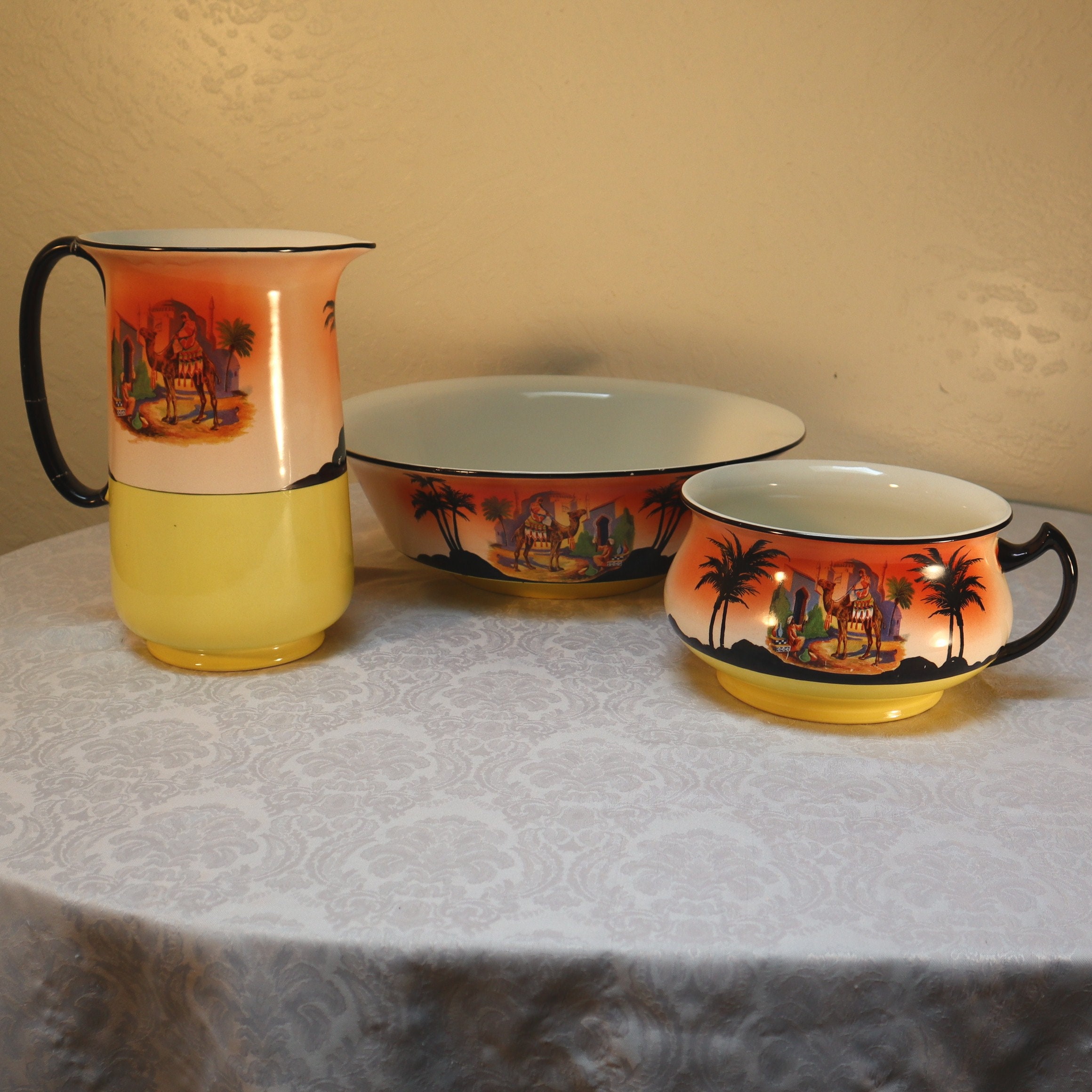 Antique Vintage Althea Ceramic Chamber Pot Yellow Brown Floral