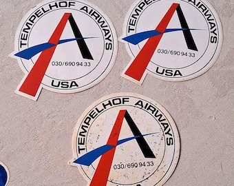 Vintage Tempelhof Airways USA Stickers Lot Of 3 Airline Logo Round Decals