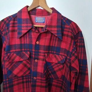 Vintage Pendleton Mens Red Plaid Shirt Large Wool
