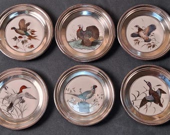 Whiting Sterling Game Bird Coasters Set of 6 Puleston 4.5"