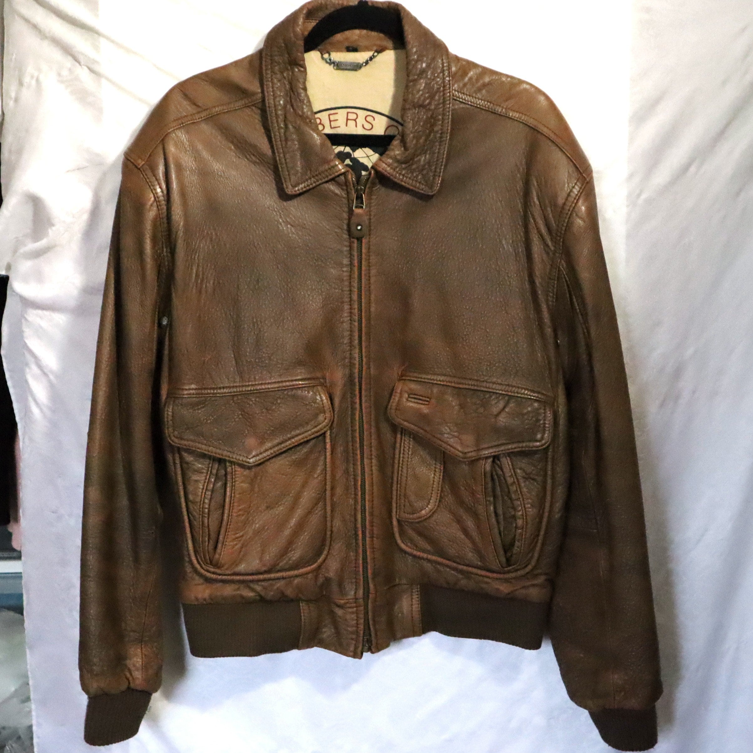 Members Only Voyager Leather Jacket Flight Bomber Style Vintage 