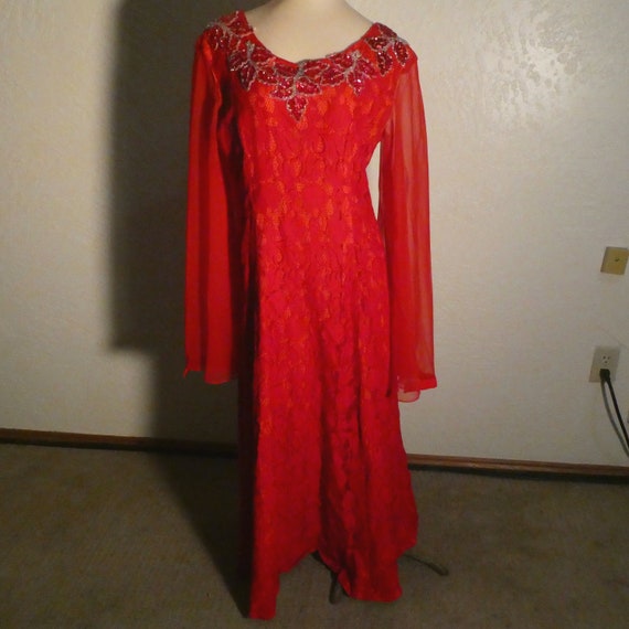 Red Beaded Dress Bell Sleeve Ann's Vogue Shoppe Vi