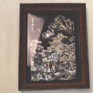 Signed Reverse Painted Mother of Pearl Japanese Picture