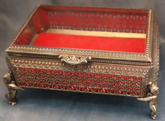 Vintage Gold Ormolu Jewelry Box Hollywood Regency… - image 2