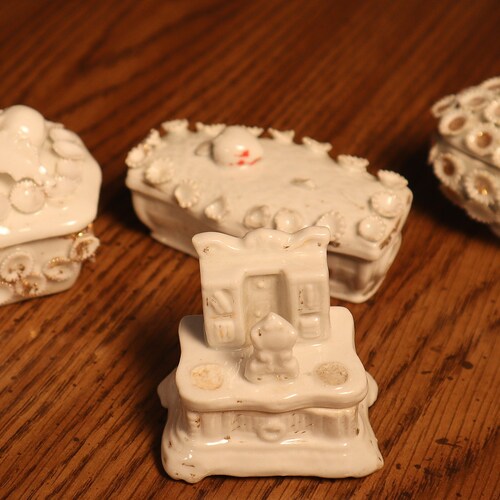 Vintage Fairing Boxes Lot Coffin Fireplace shops Altar Berries Rose Boat