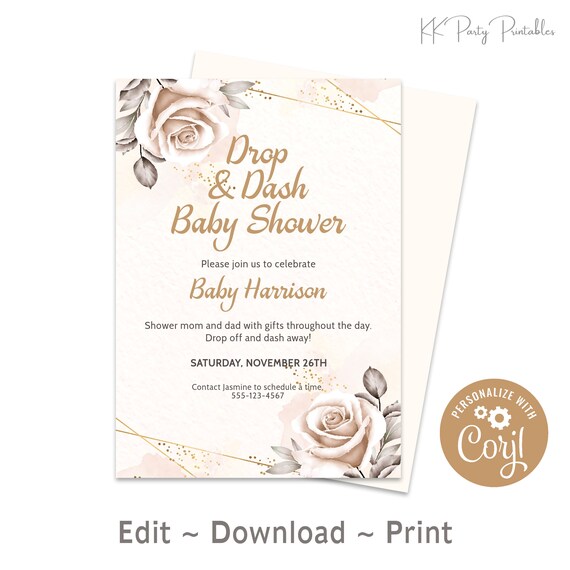 Drop and Dash Beautiful Bouquet Baby Shower Invitation New Etsy
