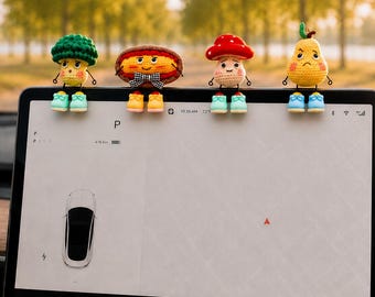 Crochet Car Dashboard Decor | Cute Sitting Amigurumi Dolls for Screen Top | Swinging Legs Car Accessories | Kawaii Car Gift Set