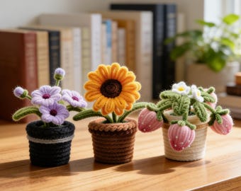 Pipe Cleaner Flowers Potted Plant, Chenille Potted Flower Desk
