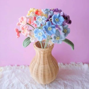 Crochet Rainbow Flower Bouquet, Forget-Me-Not Flower Bunch, Crochet Floral Arrangements, Knitted Everlasting Flower, Office Desk Decor