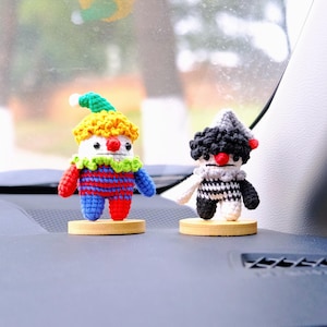 Crochet Clown Car Dashboard Decor, Horror Car Accessories, Rainbow Clown Car Dashboard Accessory, Anime Car interior Accessory for Women/Men