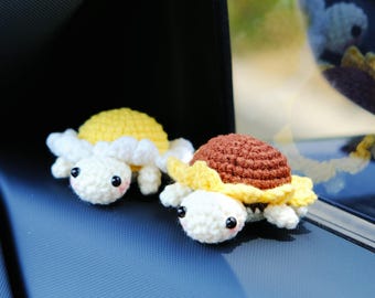 Crochet Sunflower/Daisy Turtle Car Dashboard Decor, Turtle Plush Car Dashboard Accessories for Women/Men/Teens, Anime Car Accessories