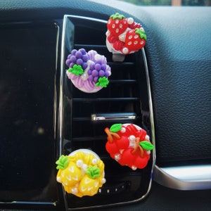 4Pcs Decoden Fruit Pie Car Vent Clips Air Freshener, Strawberry//Grape/Cherry/Pineapple Pie Air Vent Clip, Cute Interior Car Accessory
