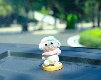 Crochet Animals Car Dashboard Decor, Cute Fluffy Dancing Bear/Tiger/Sheep Car Dashboard Accessory, Crochet Amigurumi Car Interior Decor