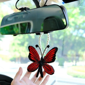 Fluffy Butterfly Car Charm: Boho Rear View Mirror Hanging Accessory