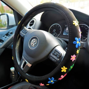 Flower Embroidered Steering Wheel Cover, Elastic Steering Wheel Cover, Boho Steering Wheel Cover for Women, Cute Steering Wheel Cover