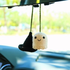 Gothic Witchy Car Accessories, Crochet Goth Car Mirror Hanging Accessories, Goth Car Rear Mirror Charm, Halloween Car Decor