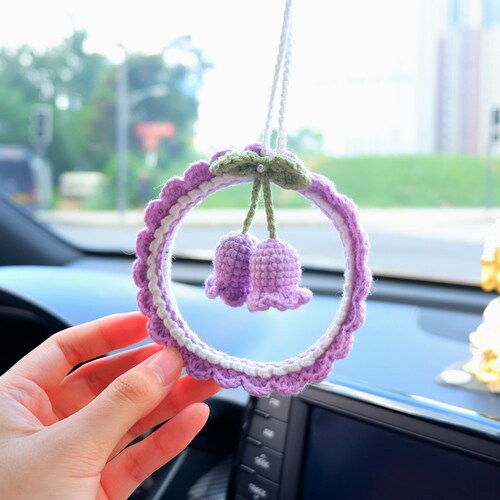 Cute Car Mirror Hanging Charm Crochet Cheering Duck Car Etsy