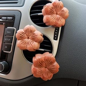 3Pcs Wood Cherry Blossom Car Vent Clip, Wooden Flower Air Freshener, Car Interior Accessories Boho, Dual-use Essential Oil Car Diffuser