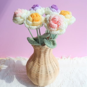 Crochet Rose Flower Bouquet, Gradient Flower Bunch, Crochet Floral Arrangements, Knitted Everlasting Flower, Gift for Her, Mothers Day Gift