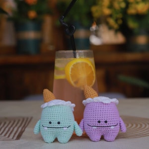 Crochet Monster Car Dashboard Decor, Ice Cream Monster Car Dashboard Accessory, Cute Interior Car Accessory for Women, Car Dashboard Toy