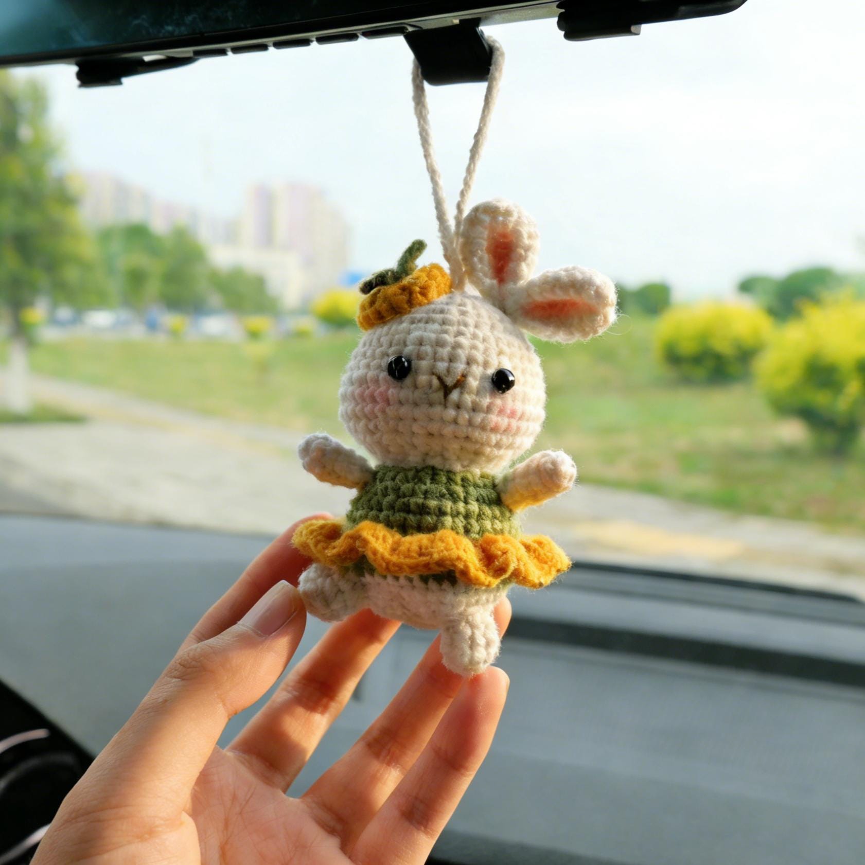 Crochet Bunny Car Hanging Accessories, Crochet Dancing Rabbit Car